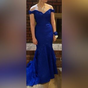 Blue Lace Prom Dress